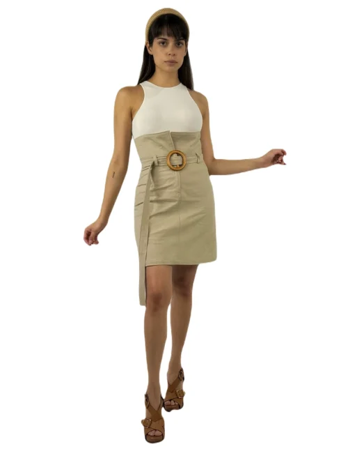 2313 Paperbag-Waist Belted Skirt